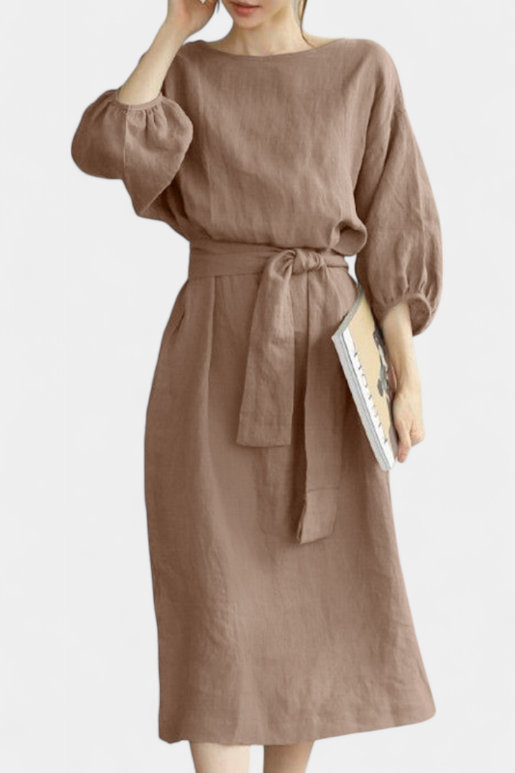 Krisbel – Vestido de Lino Algodón con Cintura Anudada que realza tu elegancia natural