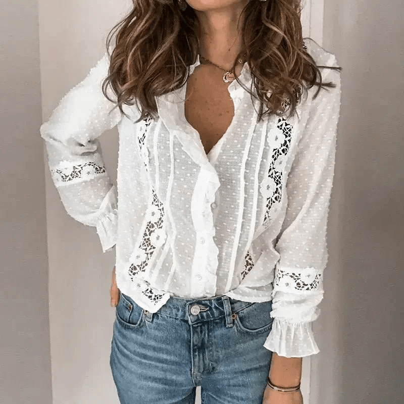Blusa elegante de manga larga con detalles de encaje - Lotta