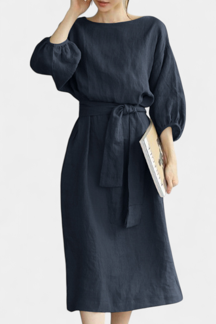 Krisbel – Vestido de Lino Algodón con Cintura Anudada que realza tu elegancia natural